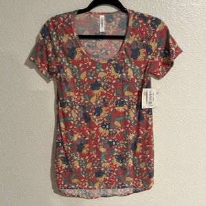 LuLaRoe Womens classic T XXS: NWT Heather Red Floral Print! HI-Lo Short Sleeve T